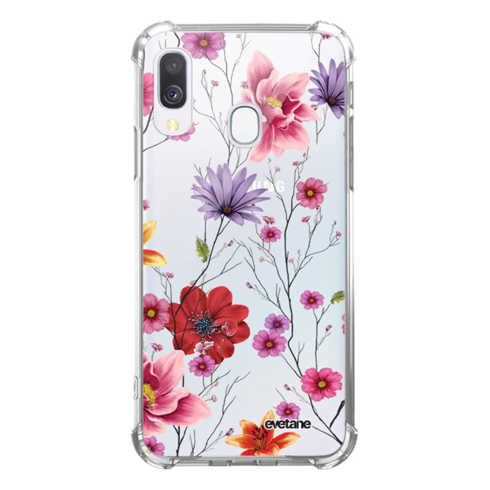 Coque Samsung Galaxy A20e anti-choc souple angles renforcés transparente Fleurs Multicolores Evetane