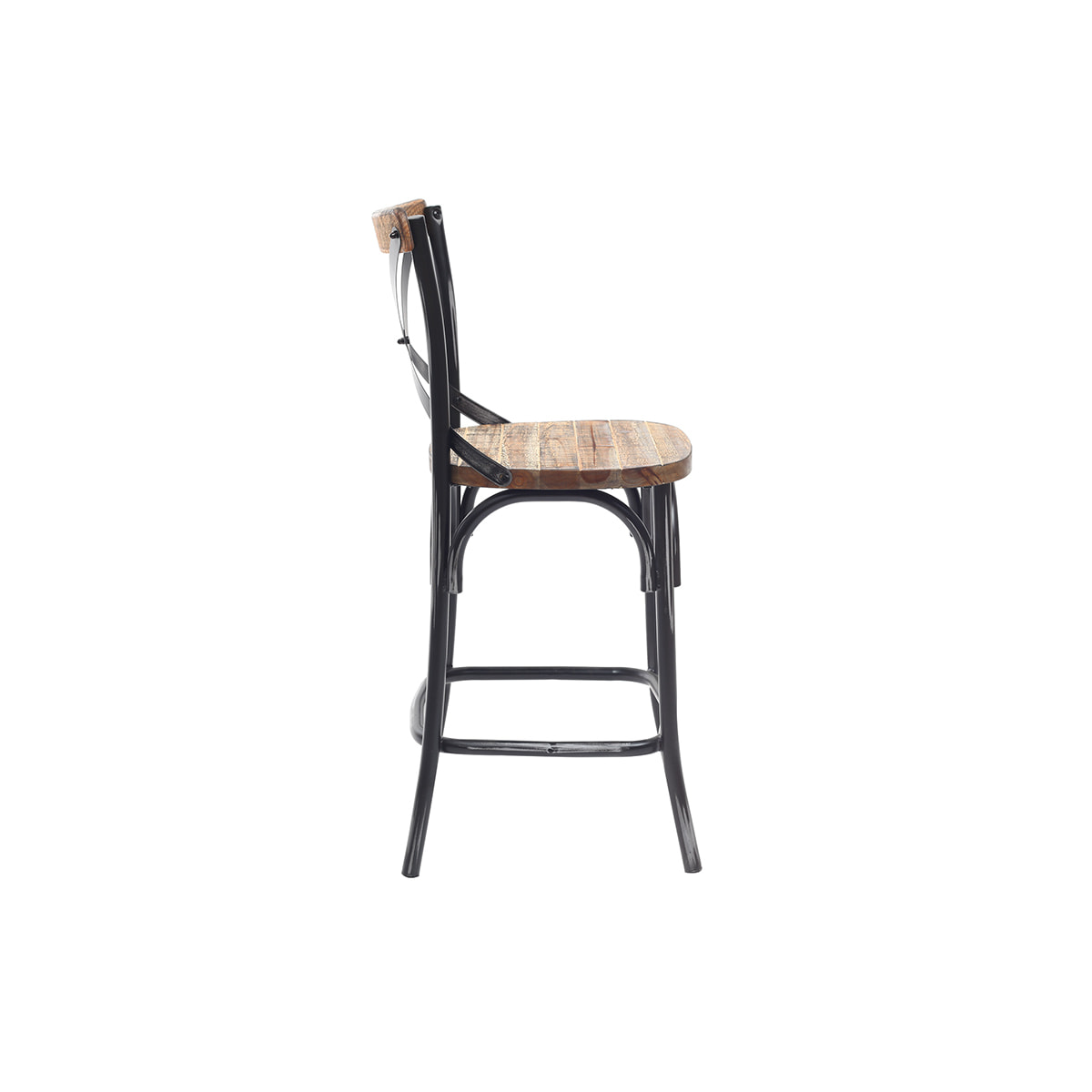 Tabouret de bar industriel en bois et métal vieilli noir 65 cm JAKE