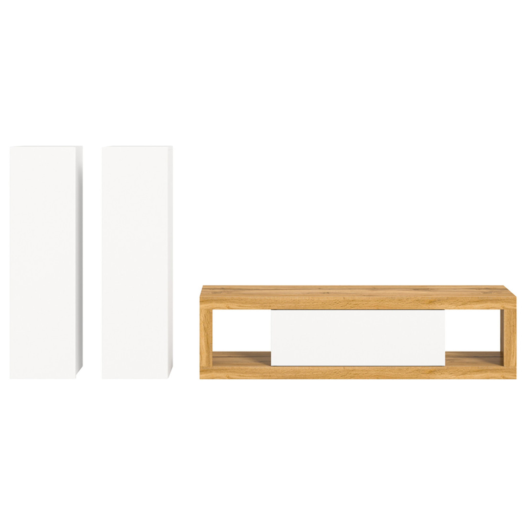 Ethan – meuble tv 150 cm + 2 armoires murales 110 cm - bois et blanc - Bois / Blanc