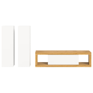 Ethan – meuble tv 150 cm + 2 armoires murales 110 cm - bois et blanc - Bois / Blanc