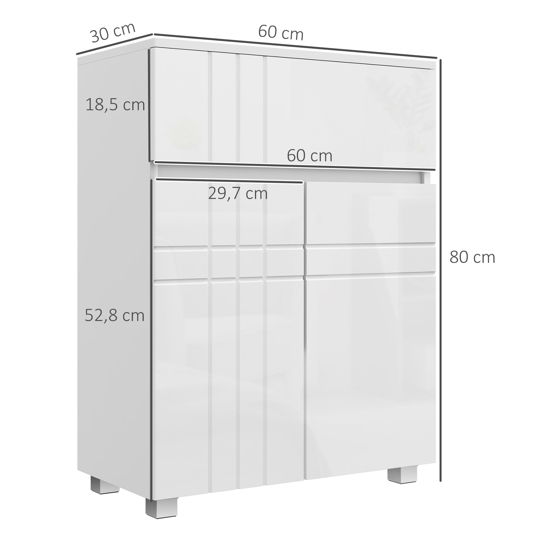 Meuble bas de salle de bain design contemporain - 2 portes façades laquées, étagère, tiroir - blanc