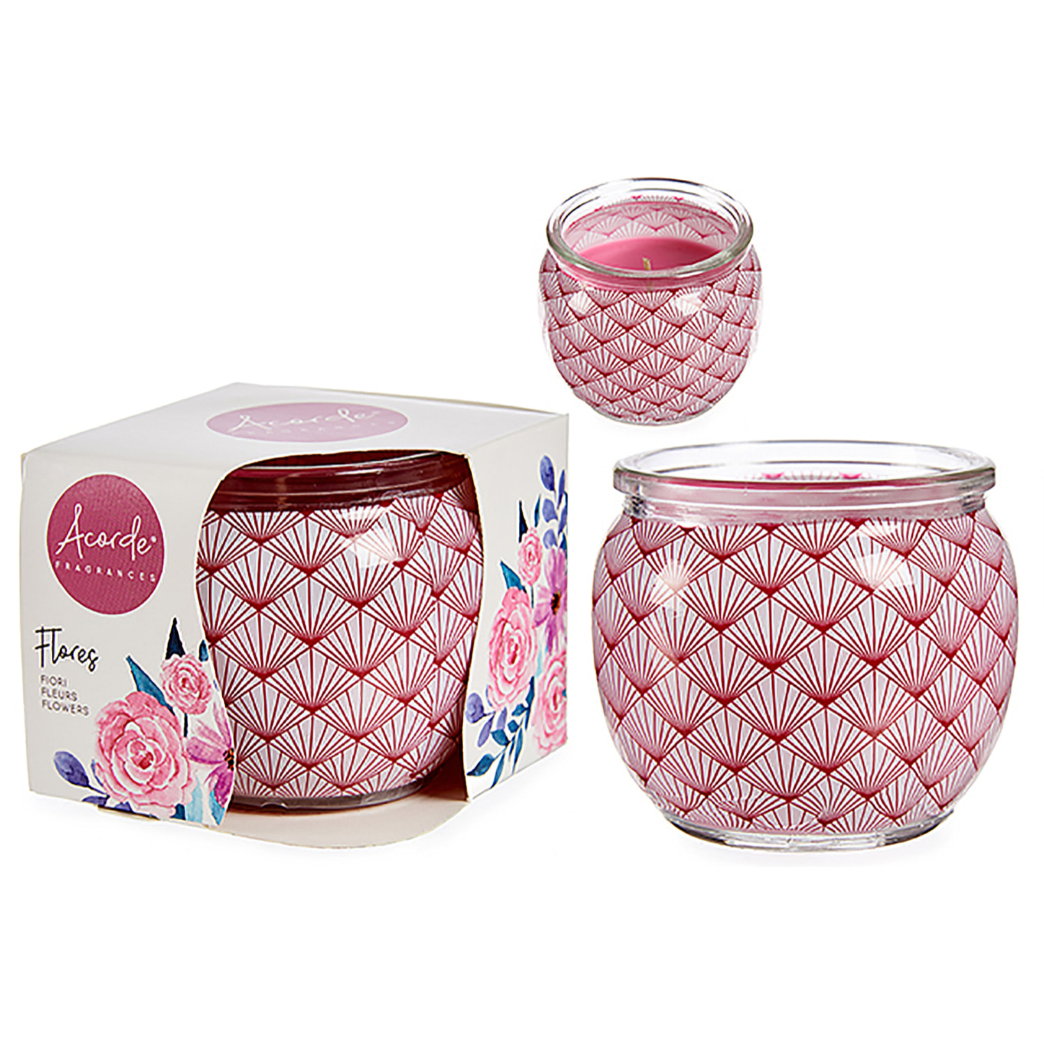 Candela profumata in barattolo di vetro profumo floreale.