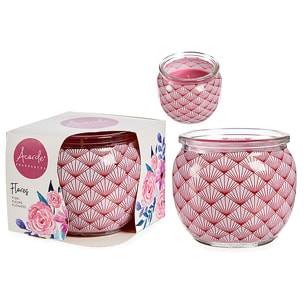 Candela profumata in barattolo di vetro profumo floreale.