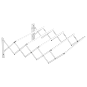 HOMCOM Tendedero de Pared Extensible de 63,5 cm Tendedero de Ropa de Metal con 5 Barras para Interior y Exterior Baño Balcón Carga 10 kg 63,5x60x20 cm Blanco