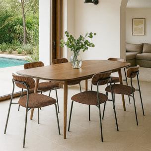 Ensemble table rectangulaire effet bois et 6 chaises marron
