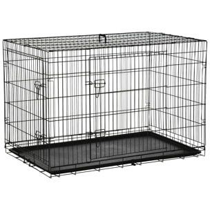 Cage de transport pour chien pliable - 2 portes verrouillables - plateau amovible - dim. 121L x 77l x 82H cm - acier ABS noir