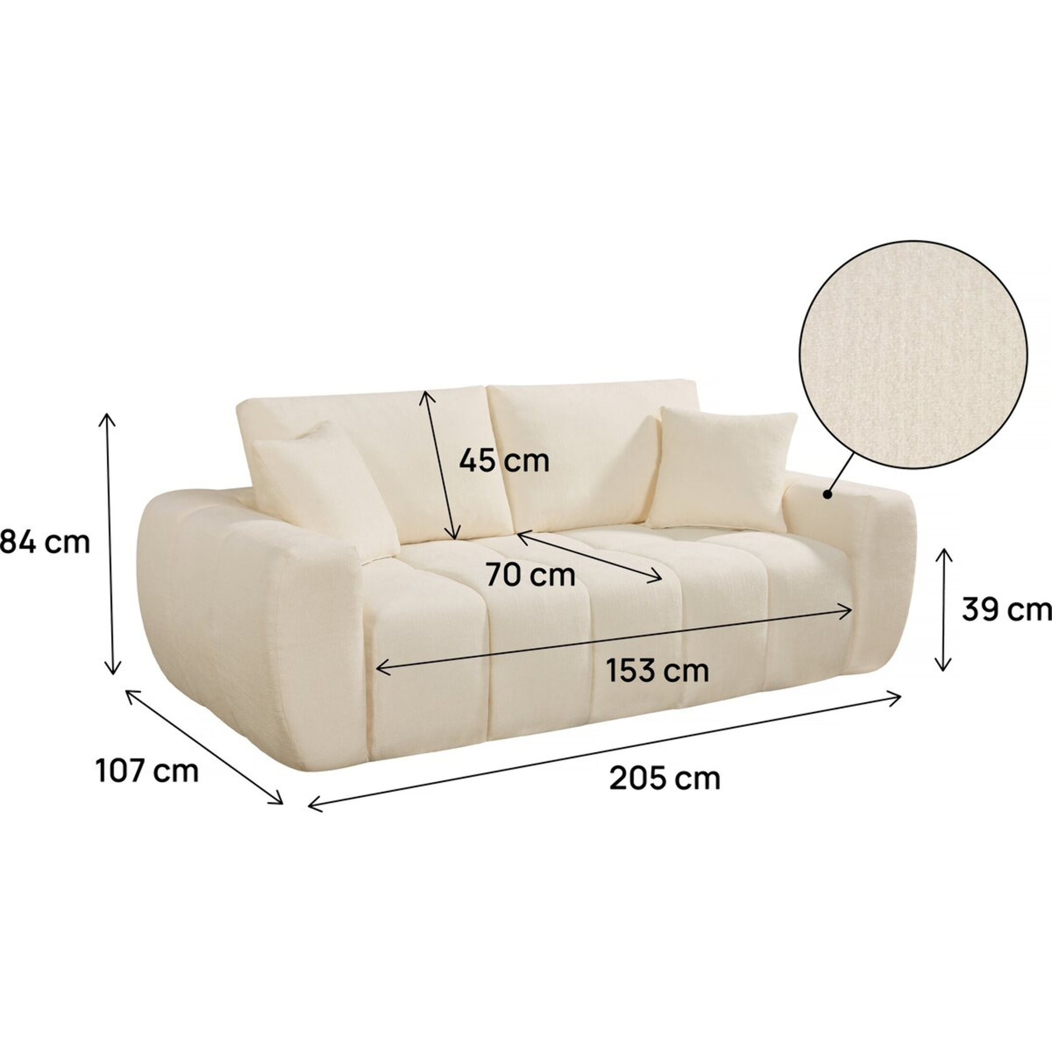 Canapé droit en tissu style bubble "Léonie" - 3 places - Beige