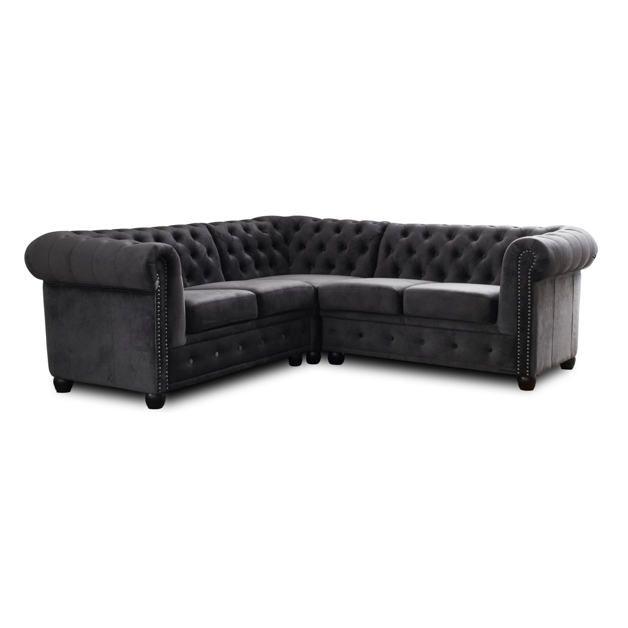 William - canapé Chesterfield d'angle réversible - 5 places - en velours - Gris foncé