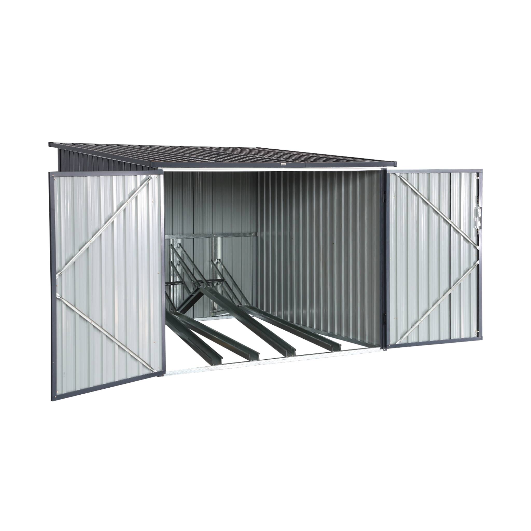 Abri à vélo. rangement 4 vélos. gris en acier galvanisé. L 203 x P 198 x H 157 cm