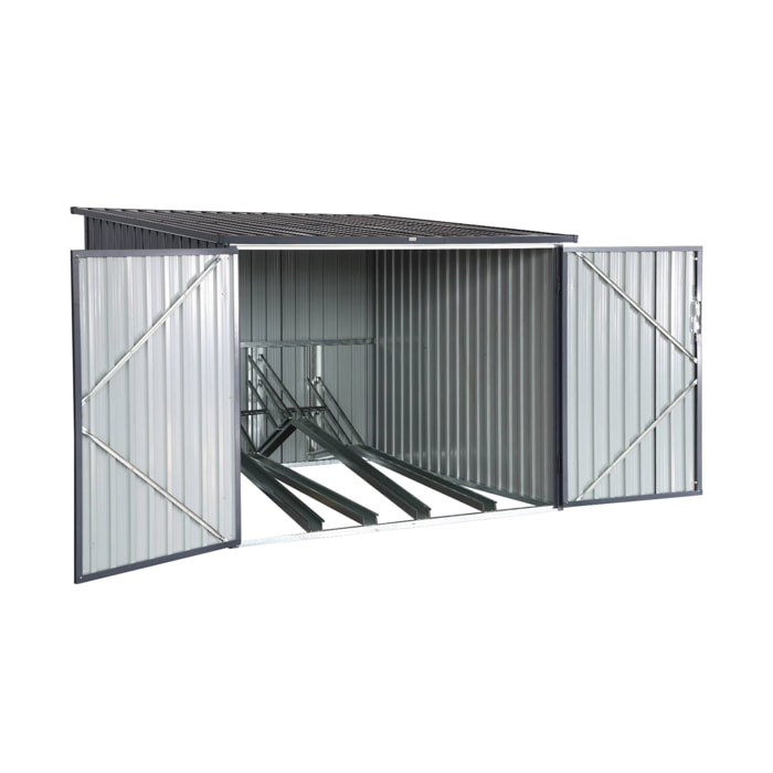 Abri à vélo. rangement 4 vélos. gris en acier galvanisé. L 203 x P 198 x H 157 cm