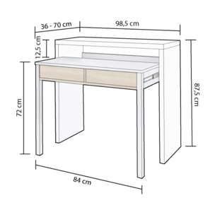 Mesa de escritorio extensible Zira Blanco Artik (Blanco Mate) - Roble Canadian