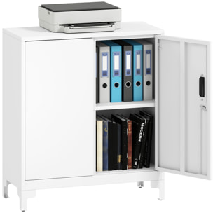 Armario Archivador Metálico Armario de Oficina con 2 Puertas Cerradura Estante Fácil Montaje Archivador para Oficina Estudio Garaje Sala de Estar 80x35x91 cm Blanco