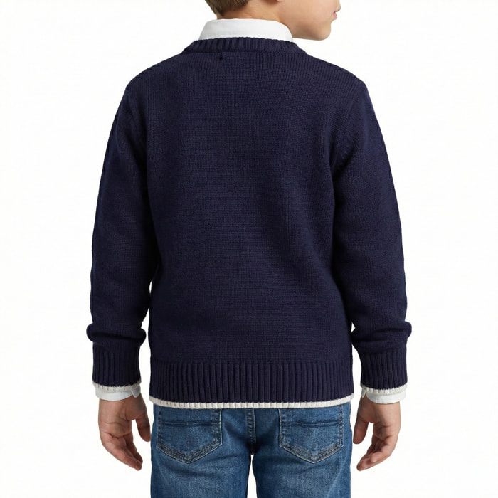 Girocollo finezza 5 con intarsio bandiere Polo Club St Martin Blu