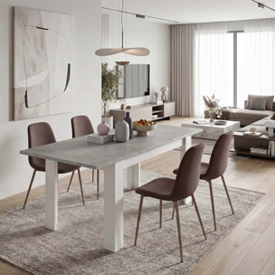 Mesa de comedor extensible en blanco artik y gris cemento 140-190x90 cm Sira Blanco Artik (Blanco Mate) - Gris Cemento