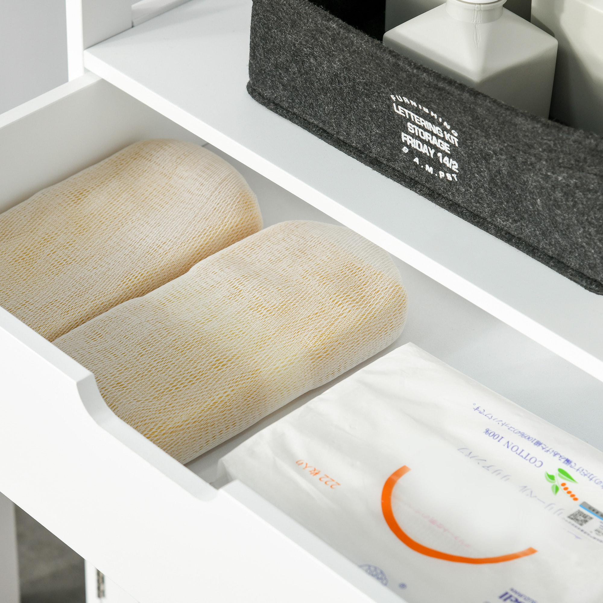 Armario de Baño con 3 Estantes Cajón y 2 Puertas Cocina Dormitorio 60x33x122,5cm