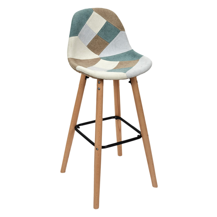 Lot De 2 Tabourets De Bar Patchwork Bleu Clair