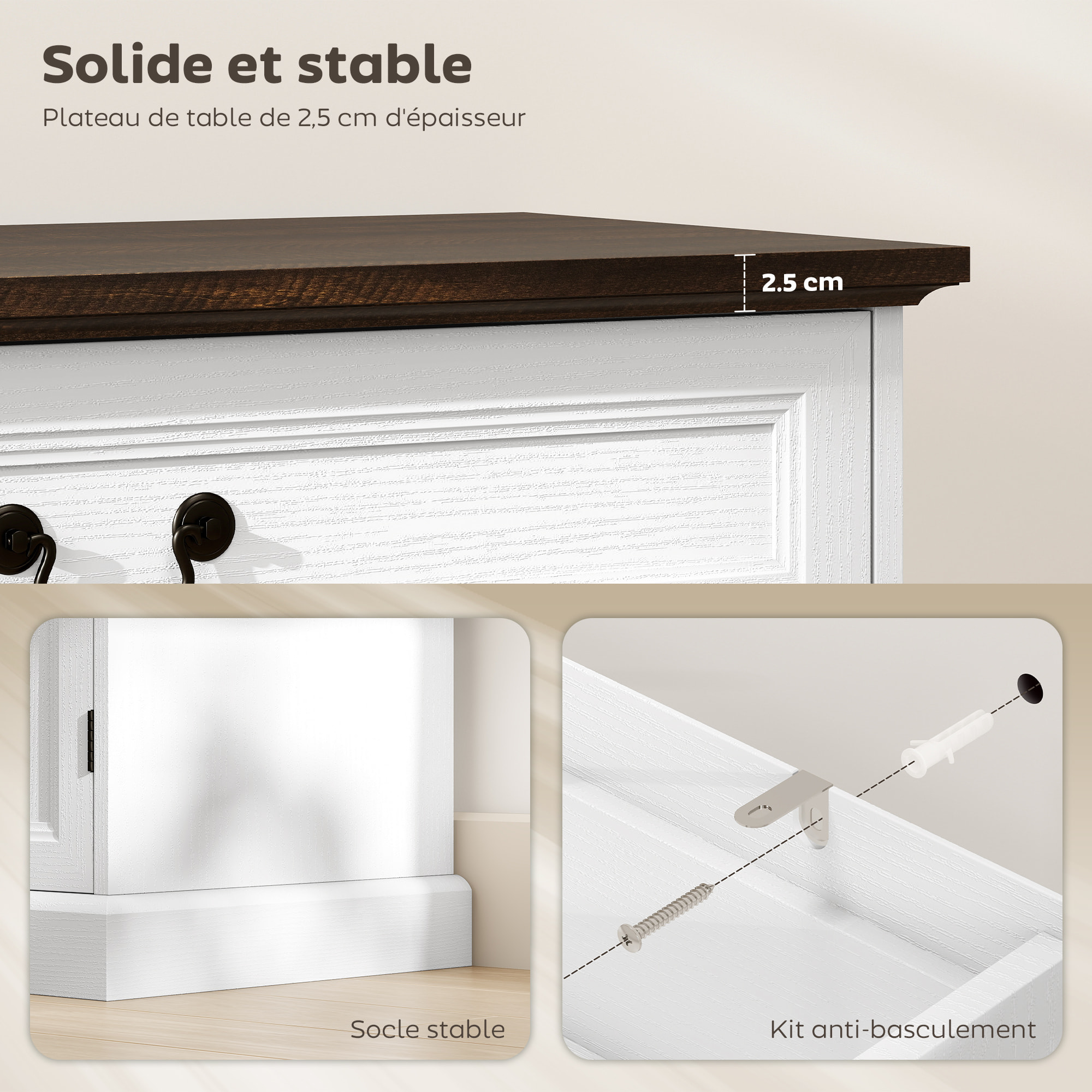 Buffet style classique chic - 4 portes, 2 étagères, 2 tiroirs - 140 x 40 x 85 cm - effet bois noyer blanc
