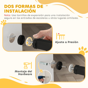 Barrera para Perros Puerta para Perros 76-104 cm Barrera de Seguridad para Mascotas con 2 Extensiones 7/14 cm y Doble Bloqueo para Escaleras y Puertas Negro