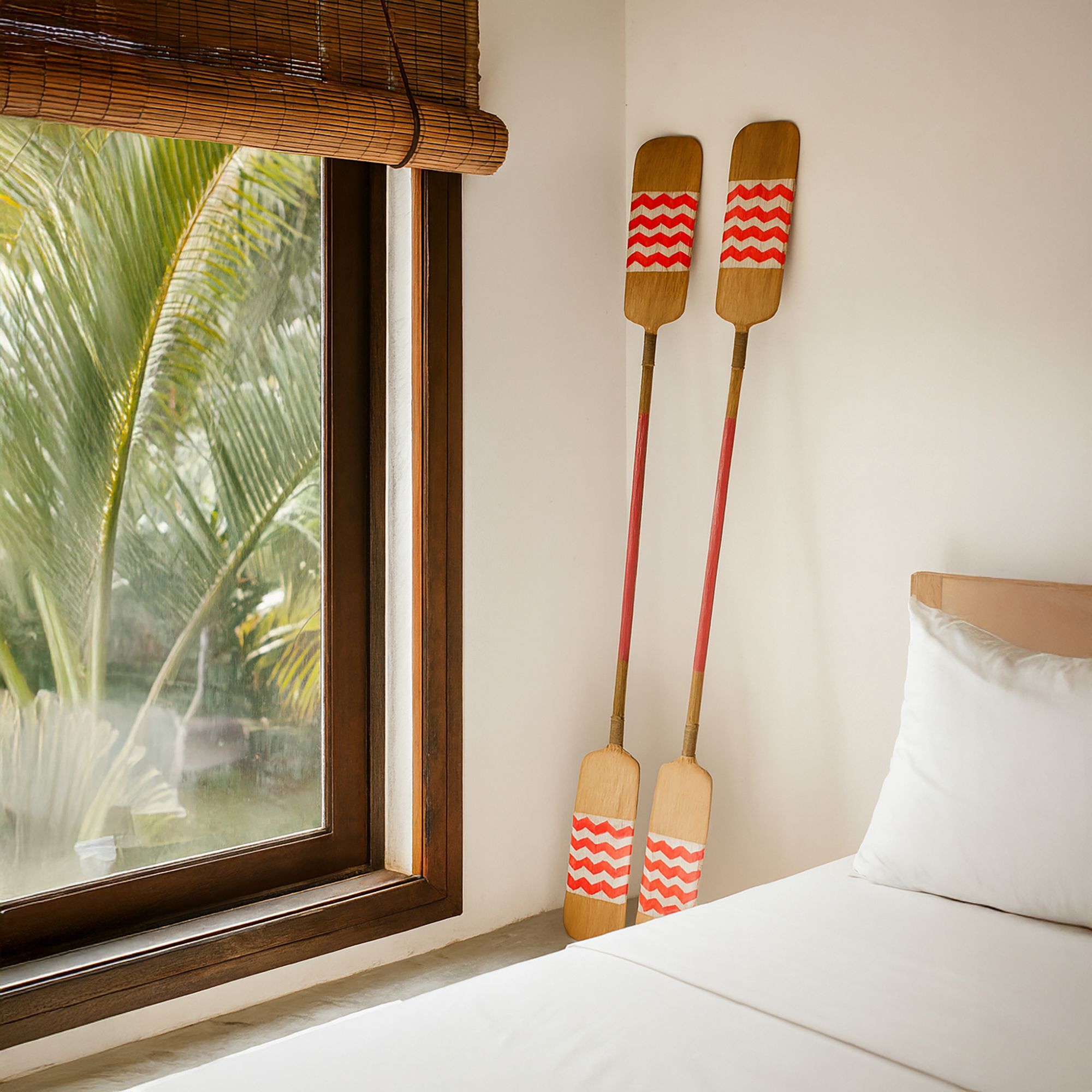 Lot de 2 pagaies en bois avec rayures roses 185cm FUFOA