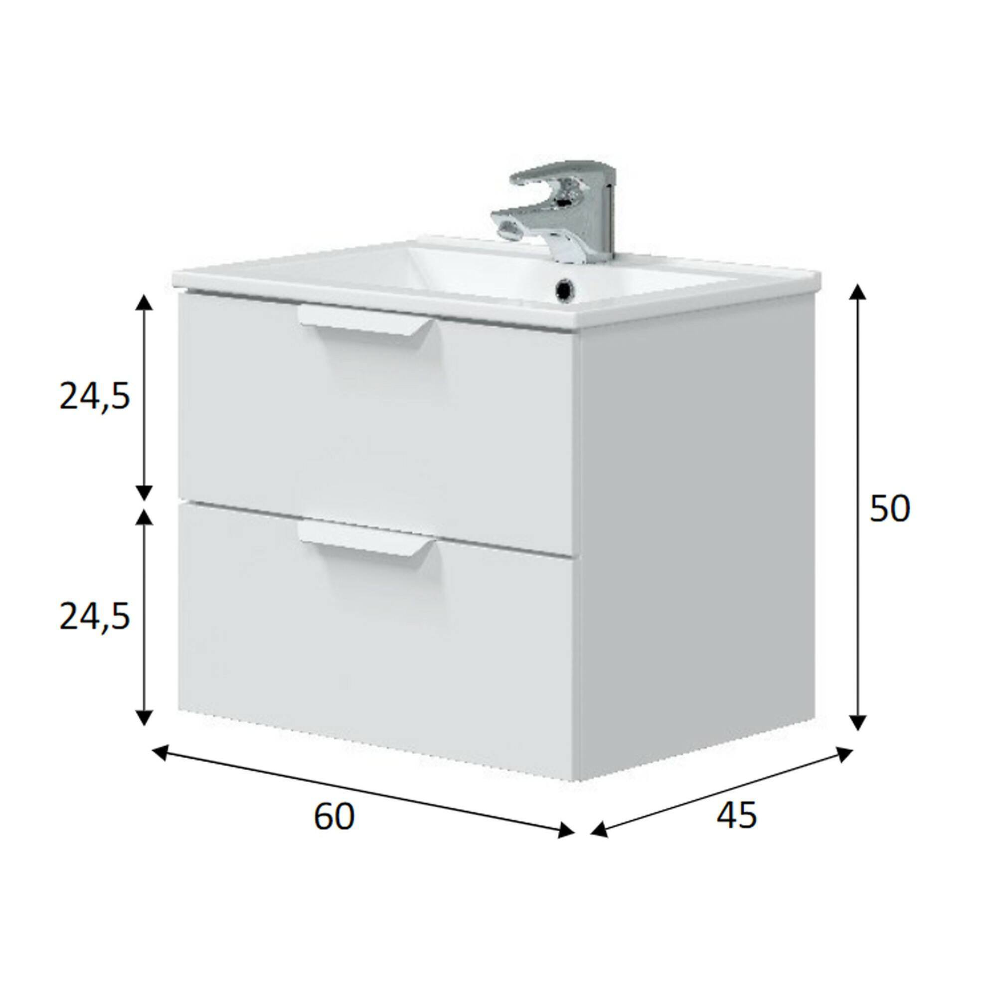 Mobile sottolavabo Arzano, Mobiletto da bagno, Contenitore porta lavabo, Armadio per lavandino, 60x45 h50 cm, Bianco lucido