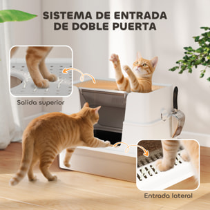 Arenero para Gatos de Acero Inoxidable XL Caja de Arena para Gatos Grandes Arenero con Tapa Abatible Laterales Altos Entrada Superior Pala sin Olores Fácil de Limpiar Antifugas Gris Claro
