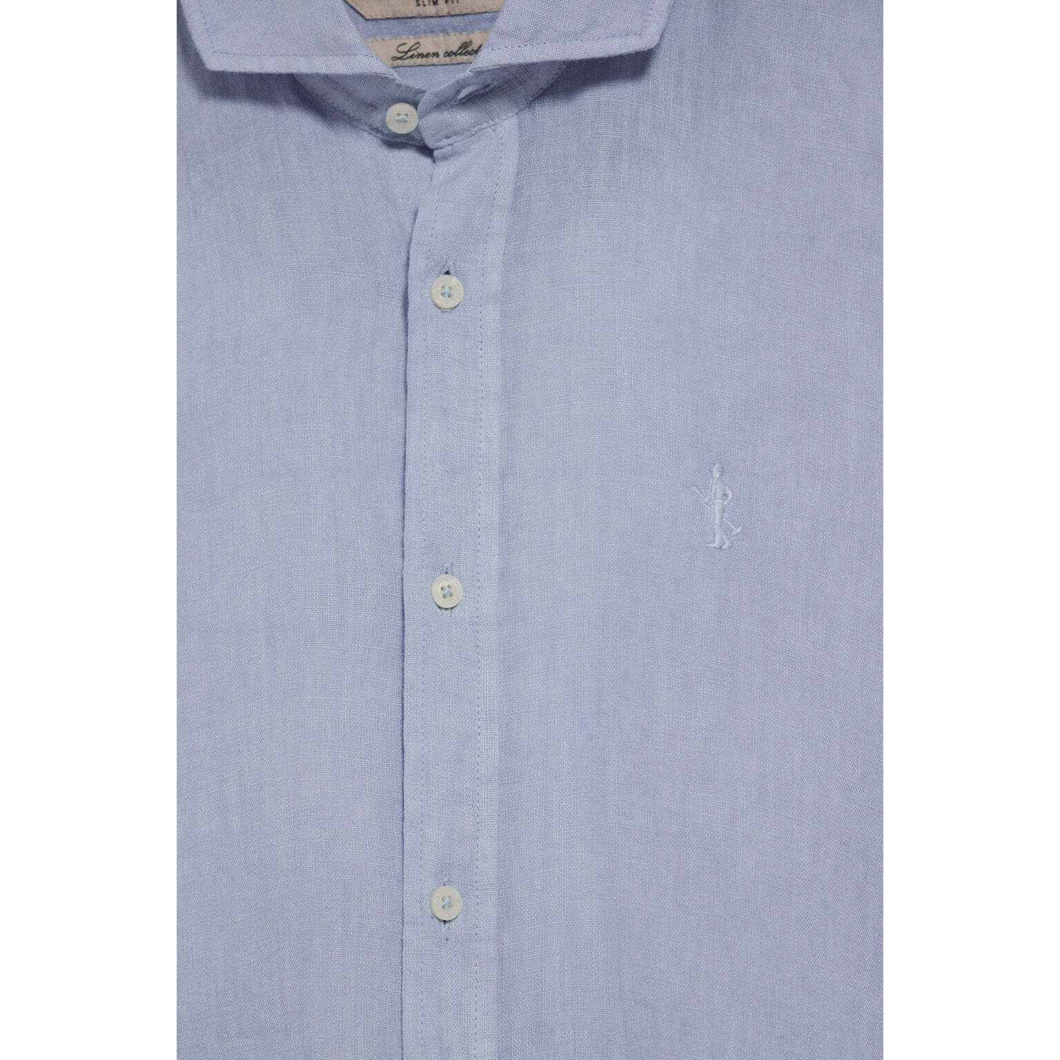 Camicia blu in lino tinta in capo con ricamo Rigby Go