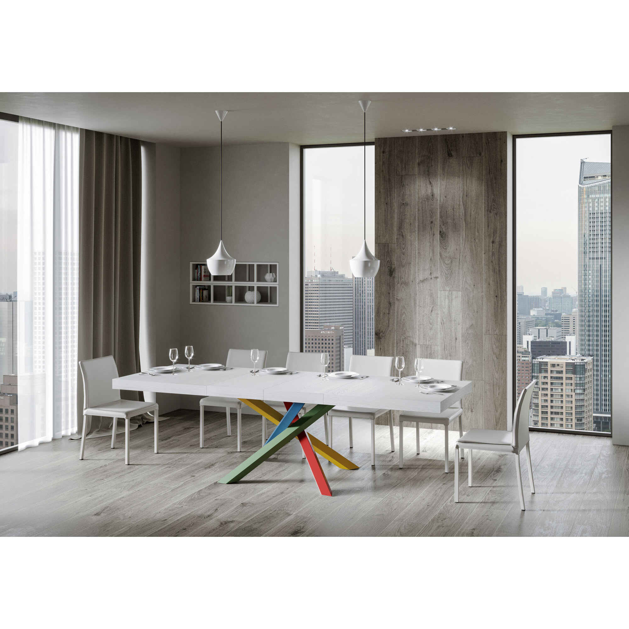 Mesa extensible 90x130/234 cm Volantis Premium Fresno Blanco estructura multicolor 4/B