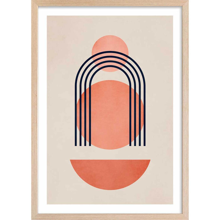 Affiche dessin ""Bauhaus abstrait"" Affiche + cadre en bois - Chêne