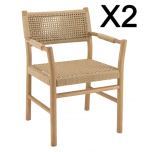 VALERIA - Lot de 2 fauteuils jardin accoudoirs teck rotin synthétique beige