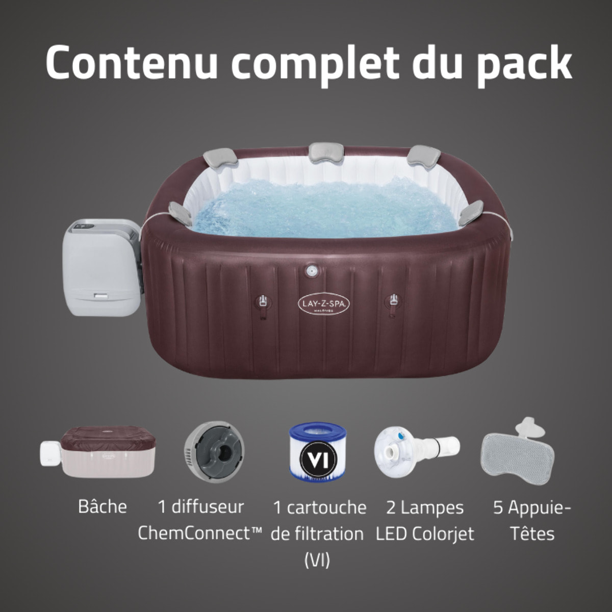 Bestway Spa gonflable carré Lay-Z-Spa Maldives HydroJet Pro avec WiFi 5-7 personnes