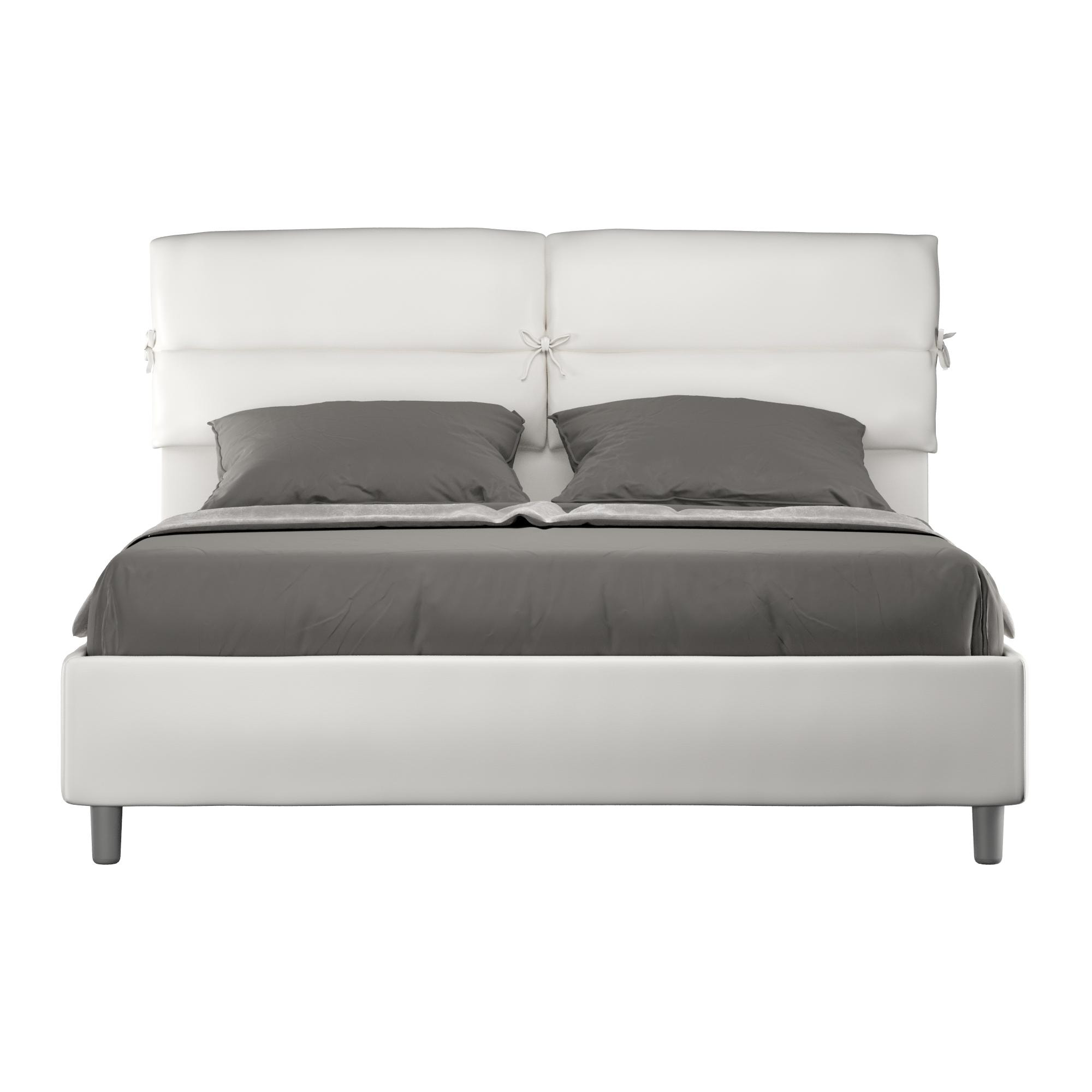 Cama sin somier acolchada 160x190 cuero sintético blanco Nandy