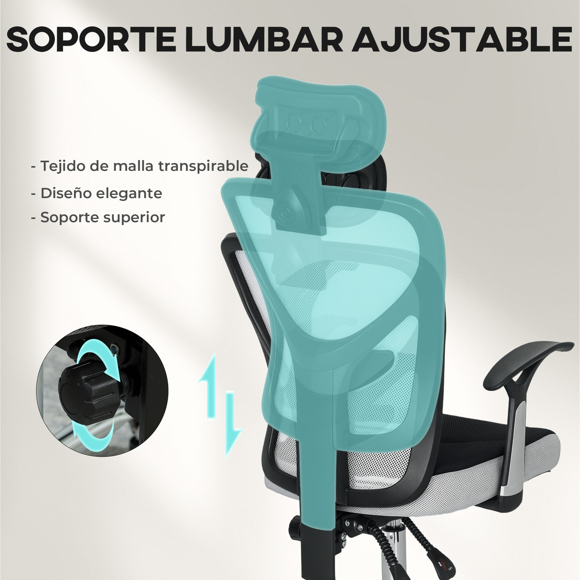 Silla de Escritorio Giratoria Silla de Oficina con Altura Ajustable Respaldo Reclinable Reposacabezas Regulable y Soporte Lumbar Tapizado en Malla Transpirable Gris