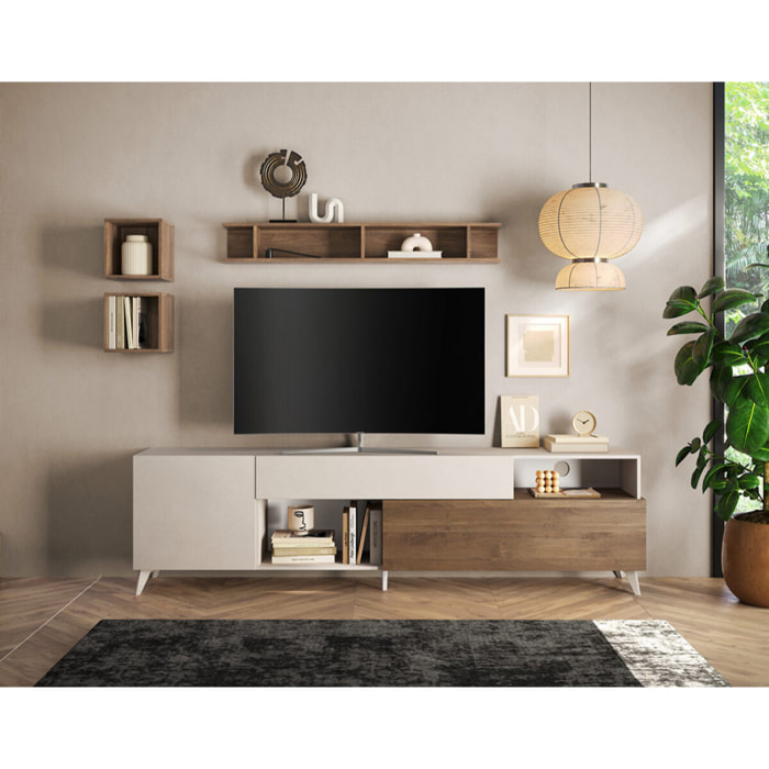 Estelle - meuble tv - 2 portes et 1 tiroir - 241 cm - Marron / Blanc
