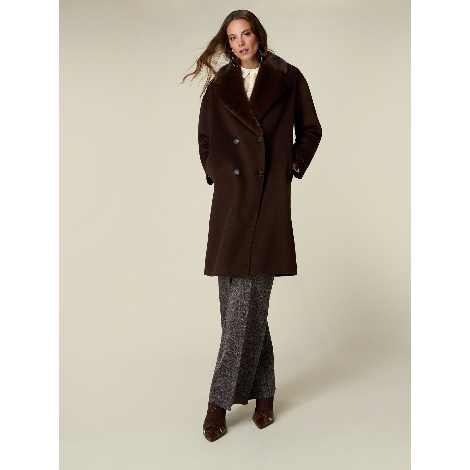 Oltre - Cappotto doppiopetto misto lana - Marrone
