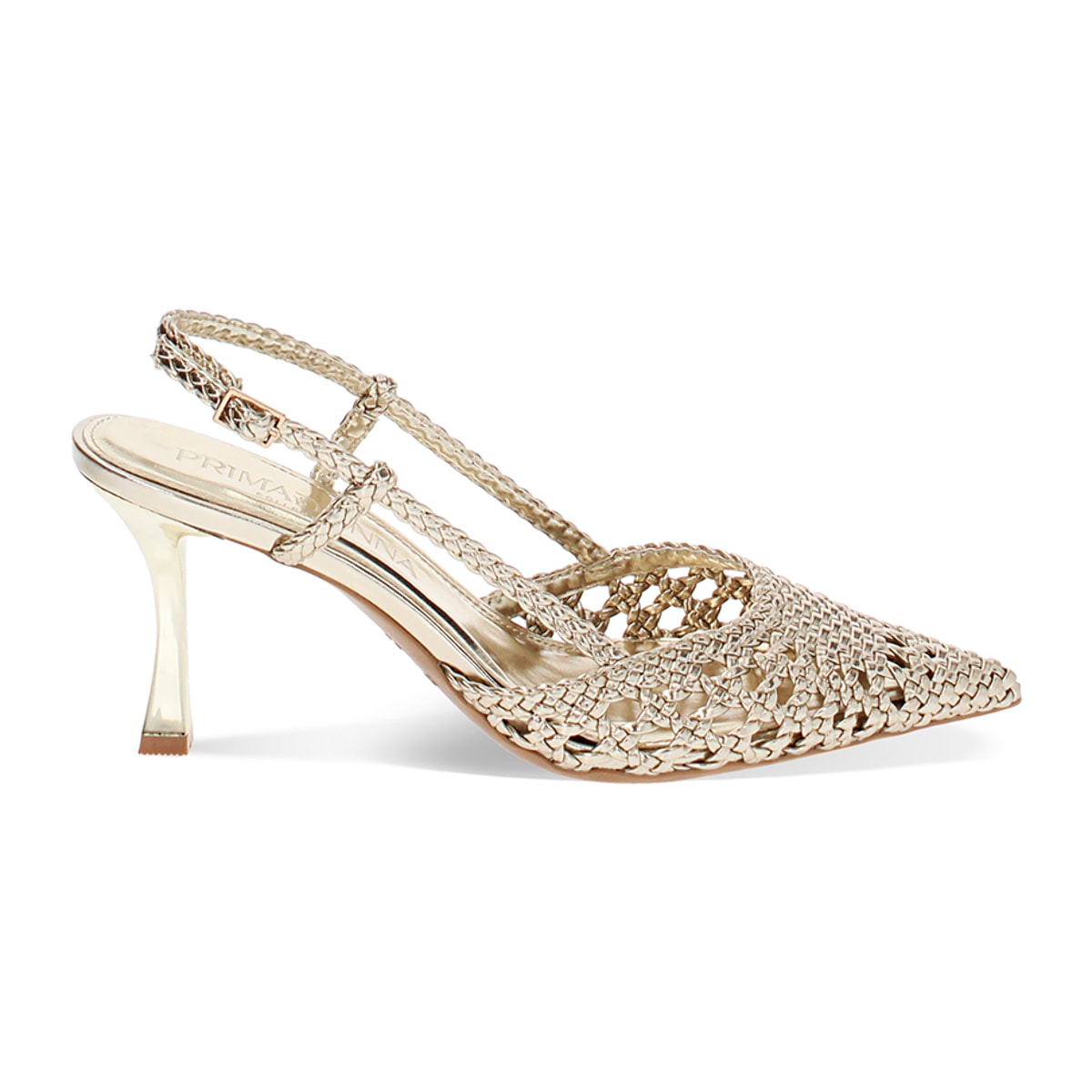 Décolleté slingback donna oro intrecciate, tacco 7,5 cm