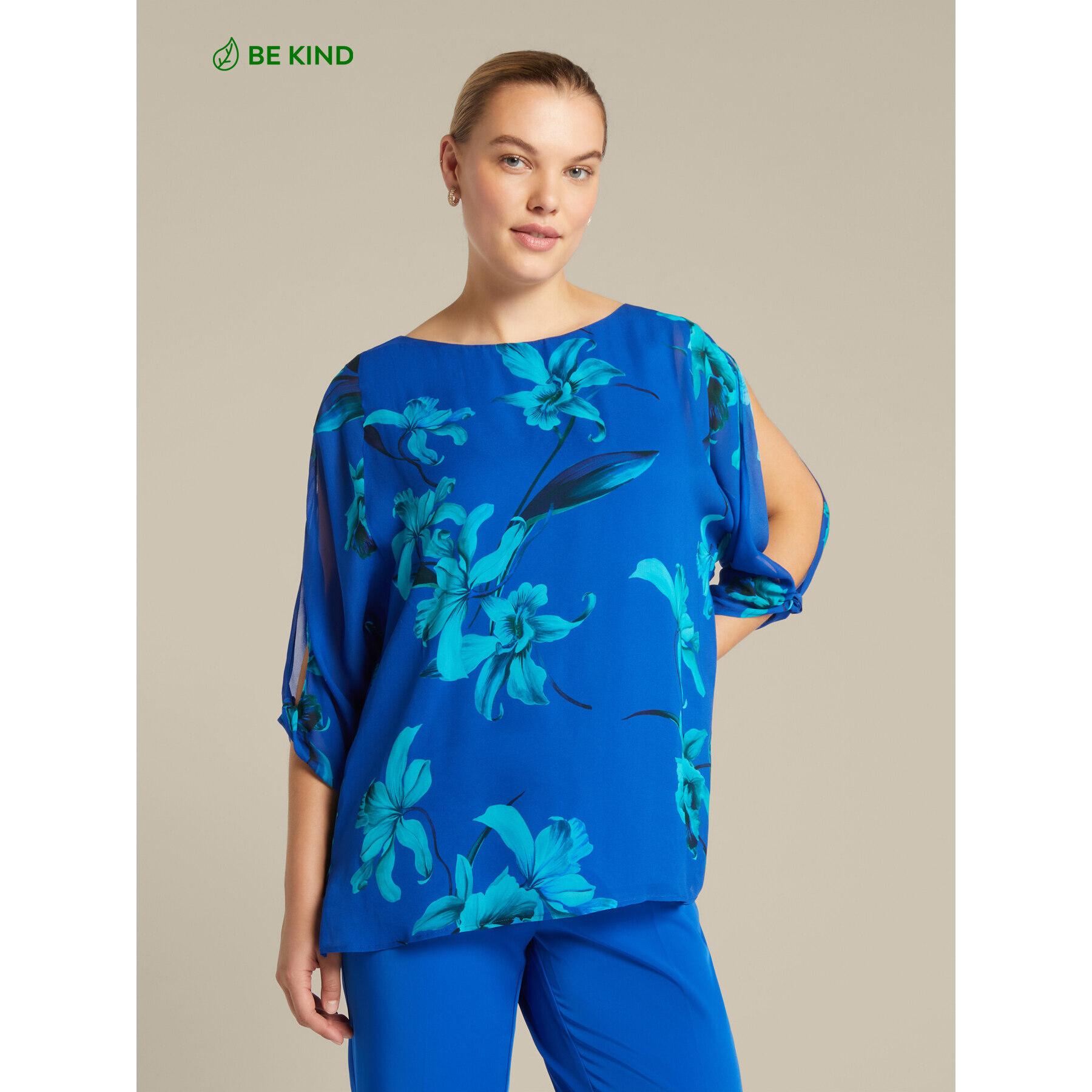 Elena Mirò - Blusa floreale con spacchi - Bluette