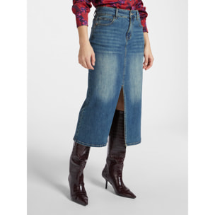 Elena Mirò - Falda en tejido vaquero con aberturas - Azul