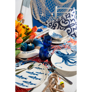 Service de 3 assiettes Excelsa Faune&Flore, céramique, blanc et bleu