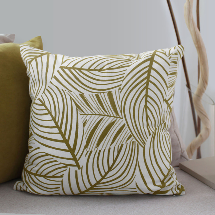 Coussin décoratif feuillage graphique en coton recyclé - Bronze