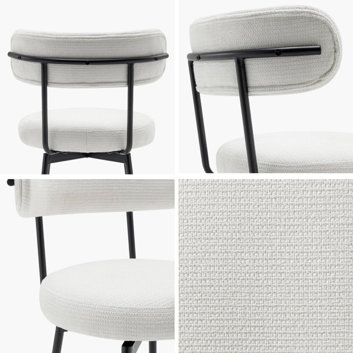 Lot de deux tabourets de bar assise rotative métal noir et tissu blanc - L 50 x P 50 x H 92cm - Iris