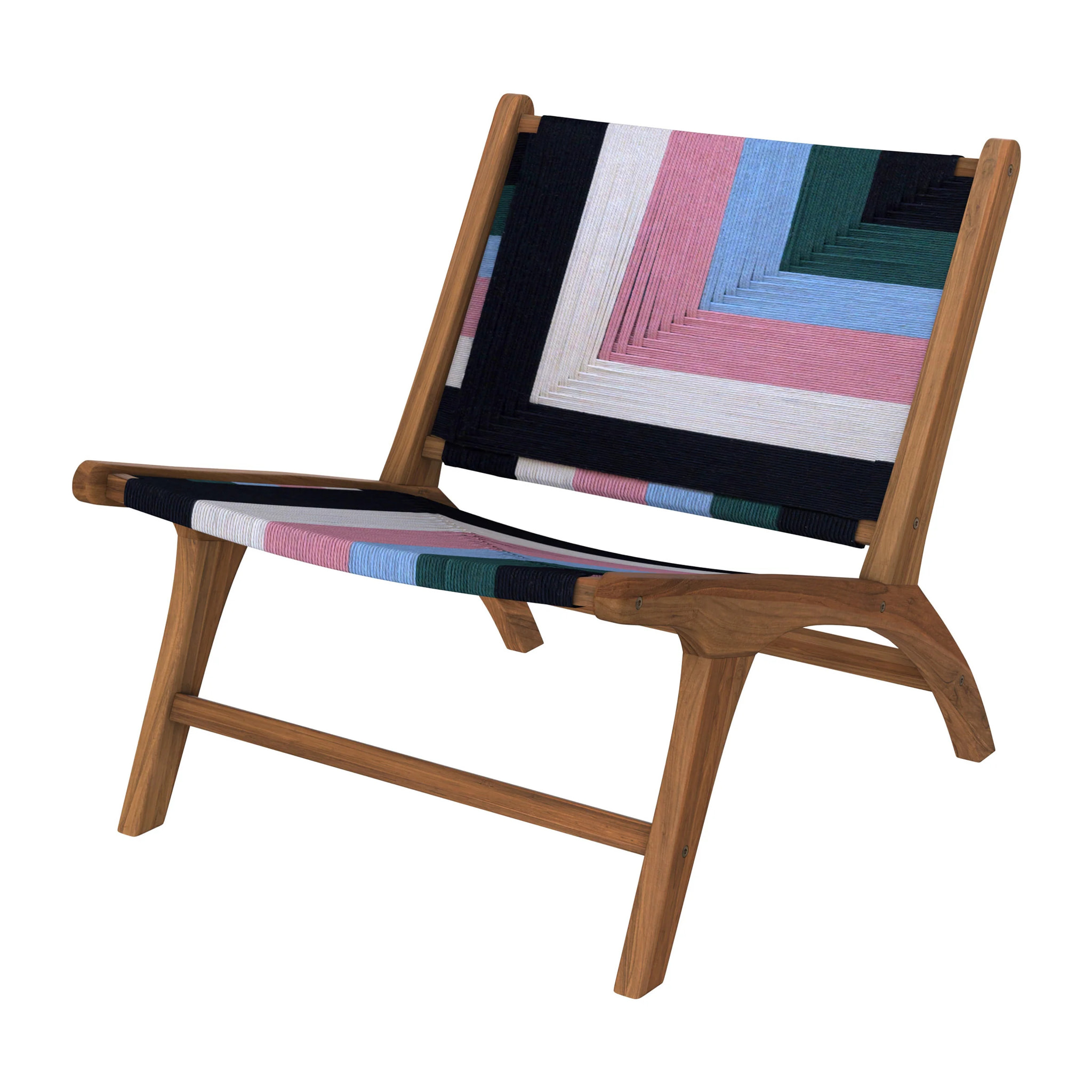 Fauteuil multicolore en fil de laine tressé et bois de teck - Callie