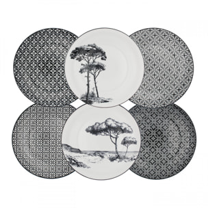 Lot de 6 grandes assiettes, VILLA LES PINS