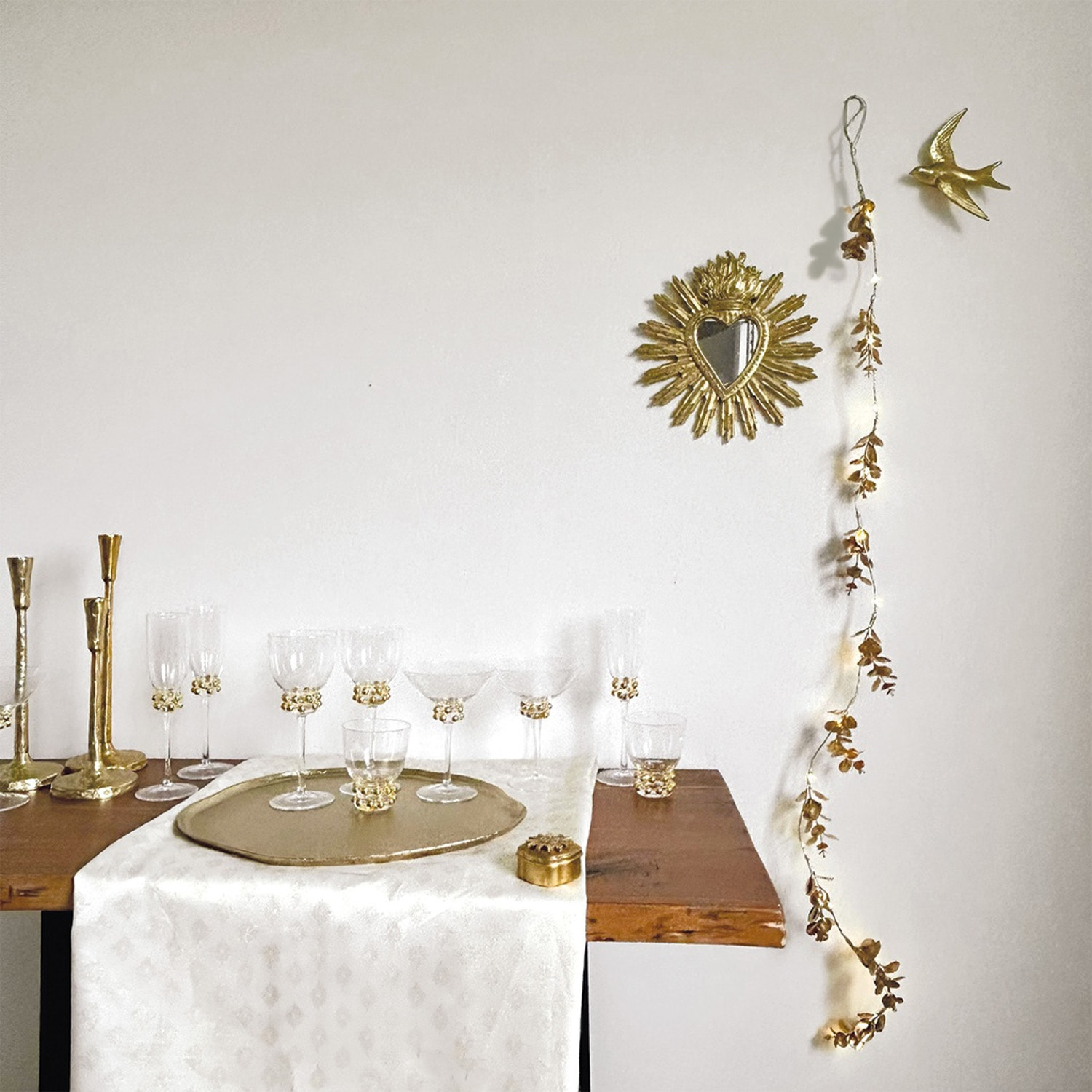 Ex-voto miroir décoratif en forme de coeur - Doré
