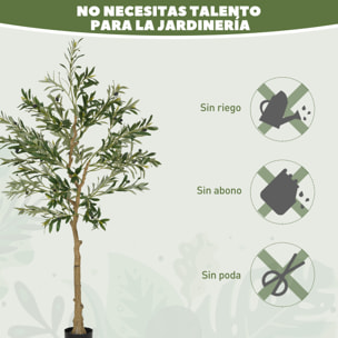 Planta Artificial Decorativa Grande 150 cm Olivo Artificial Árbol Sintético de Interior con 32 Aceitunas Decoración para Hogar Oficina Balcón Dormitorio Verde
