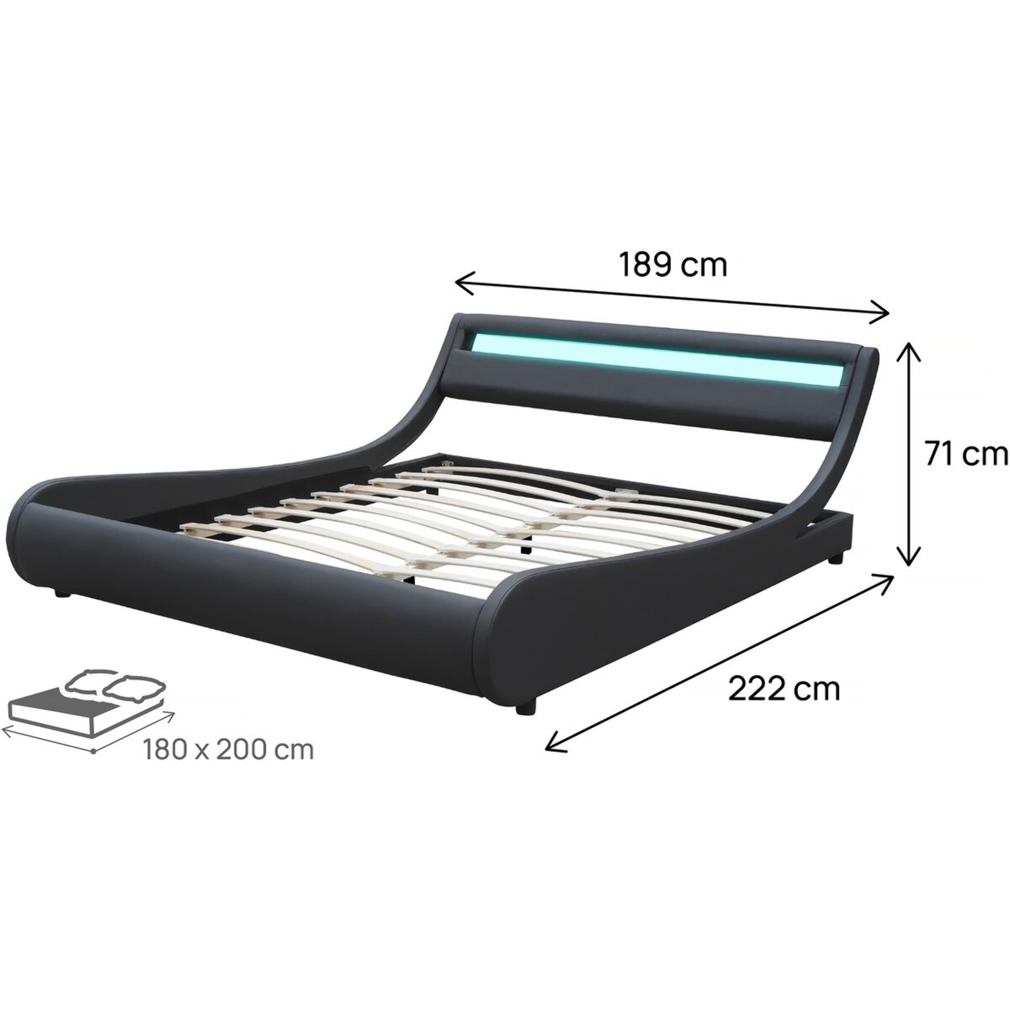 Lit LED "Natacha" - 180 x 200 cm - Noir