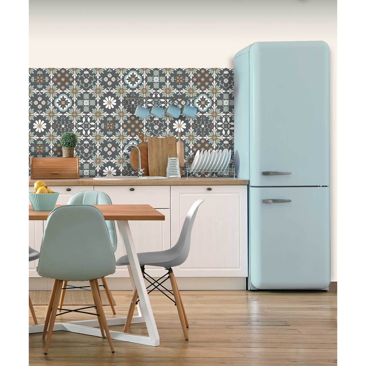 Papier peint motifs carreaux rétro floraux graphiques