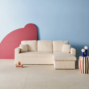 Canapé d'angle réversible convertible en tissu effet fourrure blanc crème avec coffre de rangement - Ida