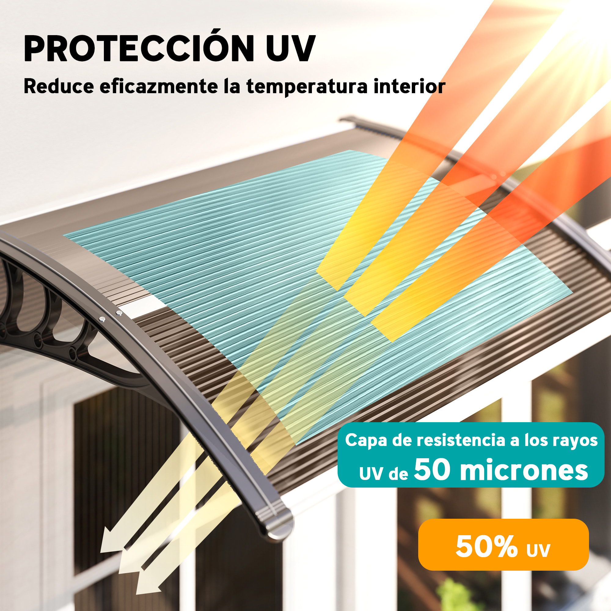 Marquesinas Exterior para Puertas y Ventanas 75x100 cm Tejadillo de Protección contra Sol y Lluvia con Soporte de Aleación de Aluminio Marrón Translúcido