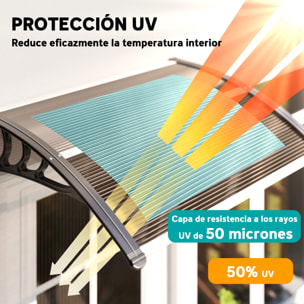 Marquesinas Exterior para Puertas y Ventanas 75x100 cm Tejadillo de Protección contra Sol y Lluvia con Soporte de Aleación de Aluminio Marrón Translúcido