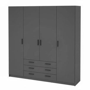 Armadio Con 4 Ante E 3 Cassetti Armadietto Multiuso Barra Appendiabiti E 8 Ripiani Di Cui 6 Regolabili Extra Capiente 195,5x49,6x200,4 Cm Grigio Scuro